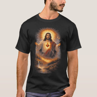 Camiseta Sagrado Coração de Jesus Cristo Majestosa Natureza