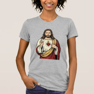 Camiseta Sagrado Coração Jesus Arte Vetorial de Gravura Vin