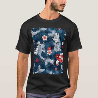 Camiseta Saída de sakura Koi floresce em azul