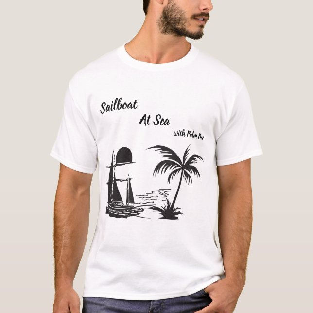 Camiseta Sailboat at Sea with Palm Tree – Tropical Beach (Frente)