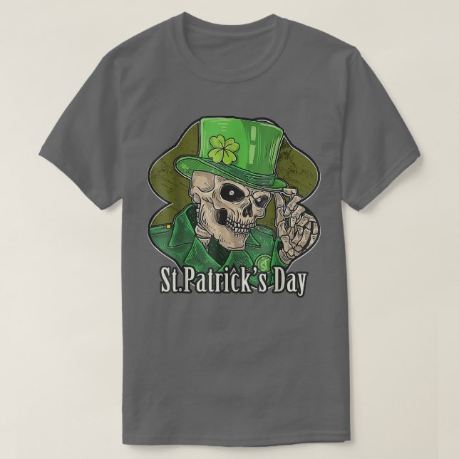 Camiseta Saint Patrick S Day Skeleton Green Hat With Clover (Frente do Design)
