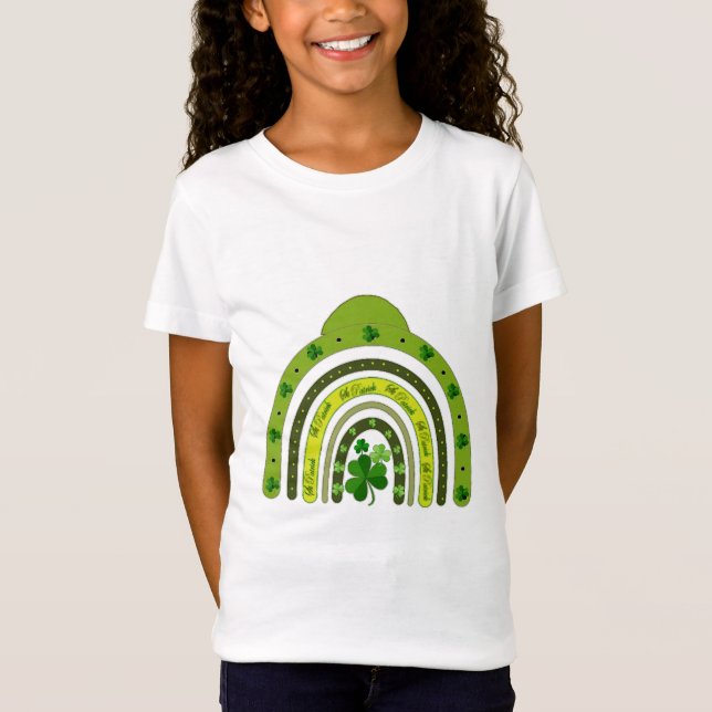 Camiseta Saint Patricks Day Rainbow Shamrocks Lucky Girl (Frente)