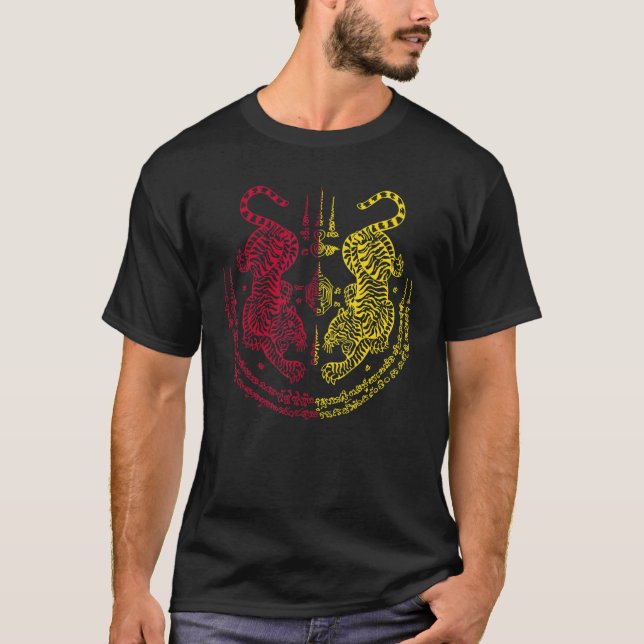 Camiseta Sak Yant Thai Tattoo Twin Tiger Muay Magical Thail (Frente)