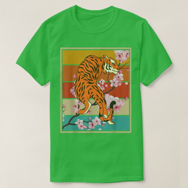 Camiseta Sakura Animal Wild Cat Retro Cherry Blossom Asiáti (Frente do Design)