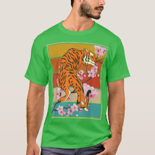 Camiseta Sakura Animal Wild Cat Retro Cherry Blossom Asiáti