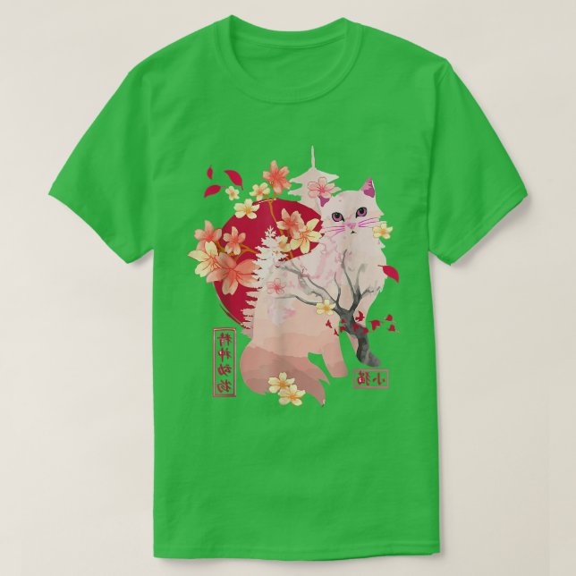 Camiseta Sakura cat Tree Blossoms Japanese art Retro 80s Ja (Frente do Design)