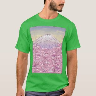 Camiseta Sakura Cherry Blossom Árvore Japão Fuji Japão Gra 