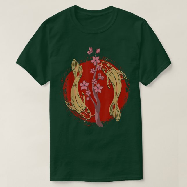 Camiseta Sakura Cherry Blossom Koi Fish Pond Nishikgoi Koi (Frente do Design)
