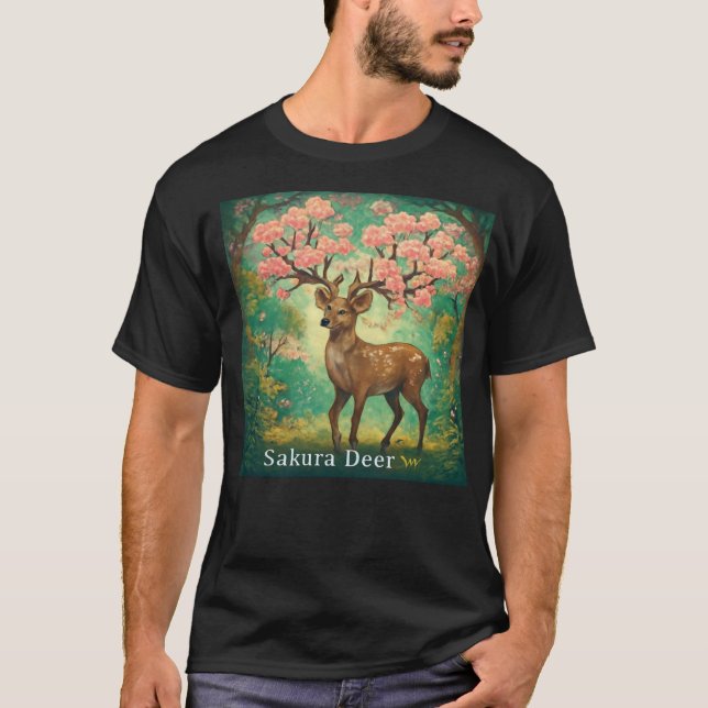 Camiseta Sakura Deer - Arte da Natureza Mágica (Frente)
