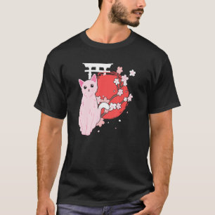 Camiseta Sakura Flor de Cerejeira Japonesa Gato e design Lu