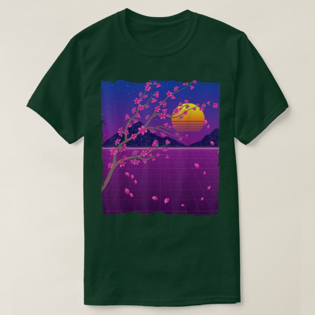 Camiseta Sakura Flower Japan 80s Vaporwave Sunset Cherry Bl (Frente do Design)