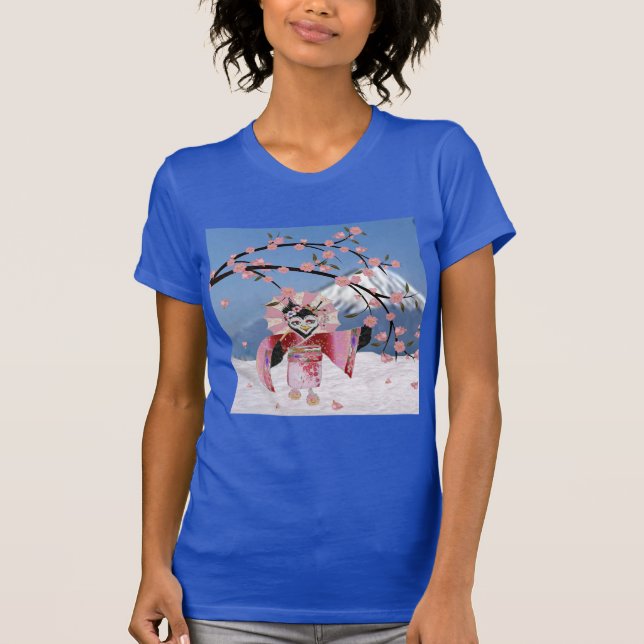 Camiseta Sakura Geisha Bird no Snow Cherry Blossoms (Frente)