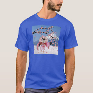 Camiseta Sakura Geisha Pássaro na Neve Flores de Cerejeira