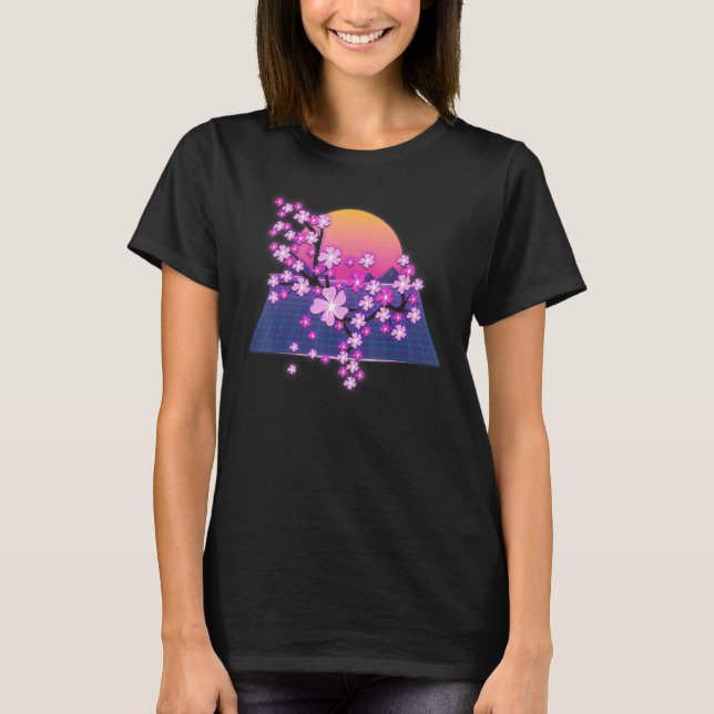 Camiseta Sakura Japonesa Flor Sunset Vaporwave Cherry Blo (Frente)