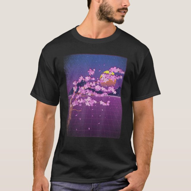 Camiseta Sakura Synthwave Japão Sunset Vaporwave Cherry Blo (Frente)