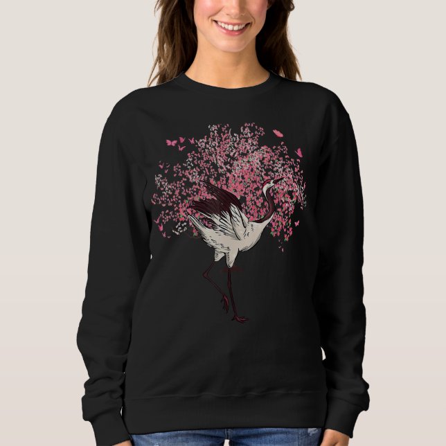 Camiseta Sakura Tree Cherry Blossom Crane Bird Japonês Flo (Frente)