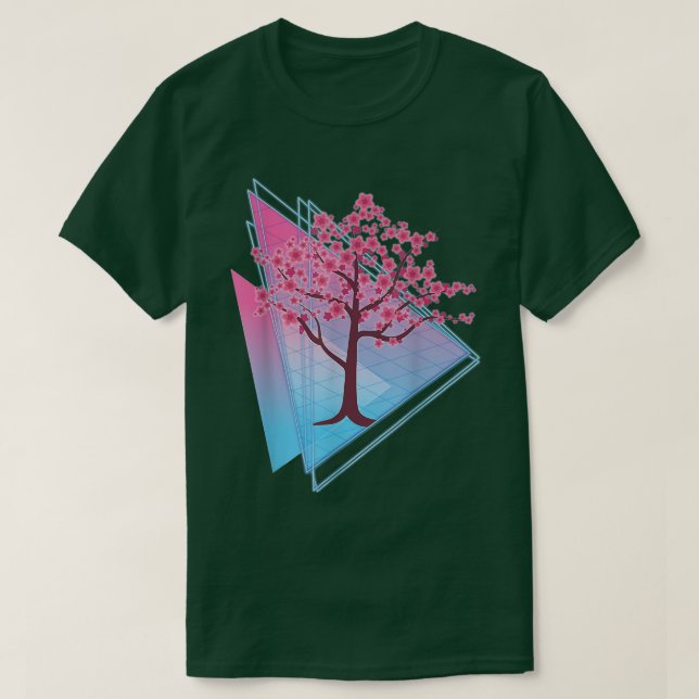 Camiseta Sakura Tree Japan Retro 80s Art Vaporwave Cherry B (Frente do Design)