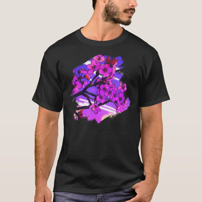 Camiseta Sakura Tree Vaporwave Japonês Cherry Blossom Sync (Frente)