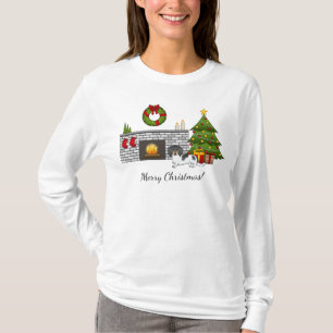 Camiseta Sala de X-mas de Dachshund, De Cabelo Longo, Preto