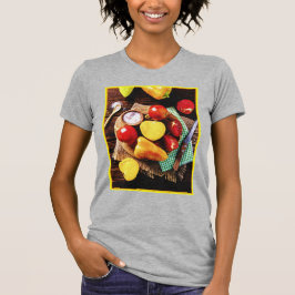Camiseta "Salada caseira de legumes" Foto bonita. Compre ag