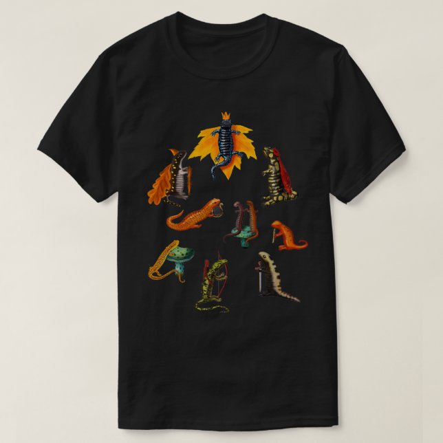 Camiseta Salamandras e Newts medievais (Frente do Design)