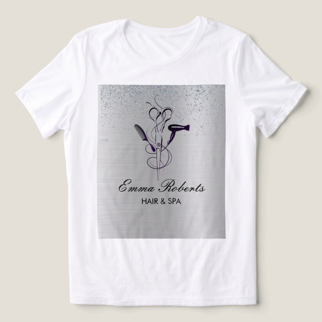Camiseta Salão de Beleza Silver Glitter (Design frontal)