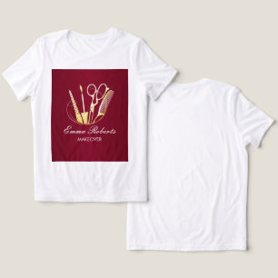 Camiseta Salão de Beleza Vinho Borgonha e Dourado