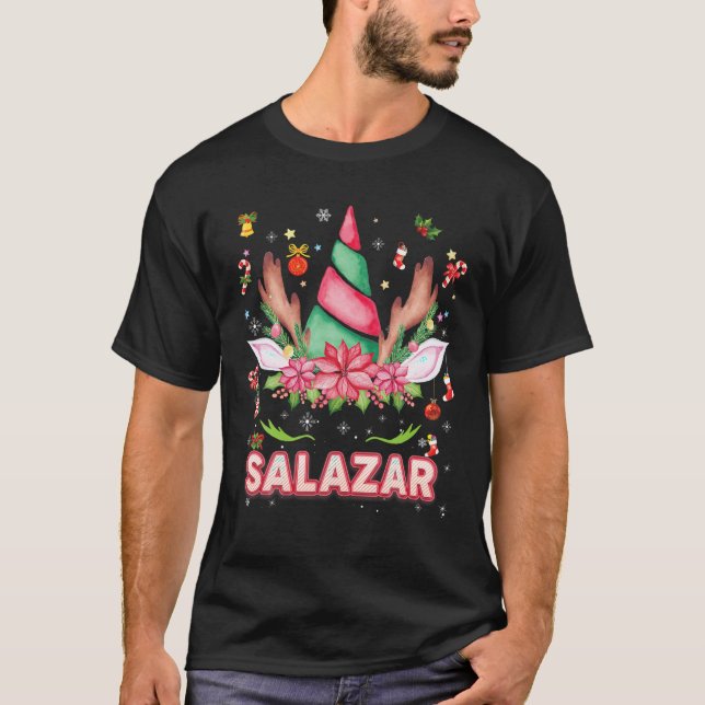 Camiseta Salazar Reindeer Unicorn Feliz Papais noeis de Nat (Frente)