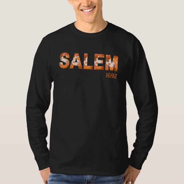 Camiseta Salem 1692 Orange Halloween Camo Massachusetts Mas (Frente)