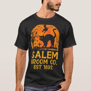 Camiseta Salem Broom Co Witch Gato Preto Halloween Casual C