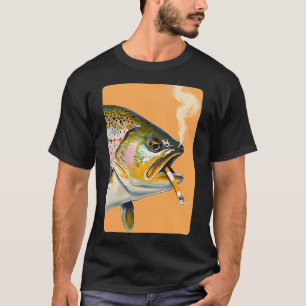 Camiseta Salmão Arco-Íris Fumando — Ilustração Pop Art Retr