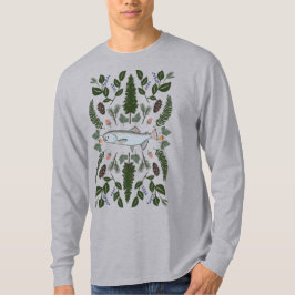 Camiseta Salmão PNW Nature Fir Ferns Berries Banquete de Fo