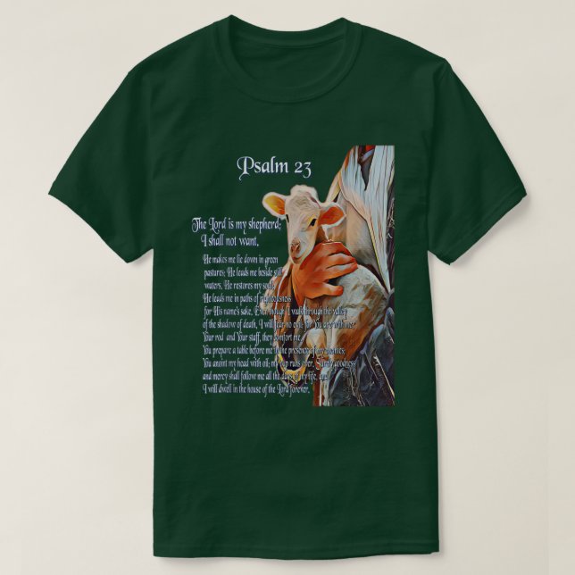 Camiseta Salmo 23 Escritura de Bíblias Cristã O Senhor é o  (Frente do Design)