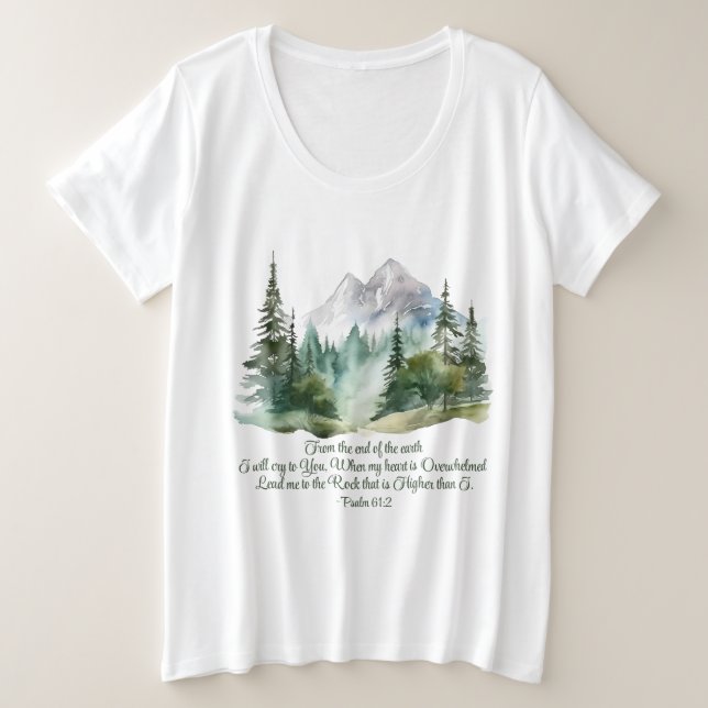 Camiseta Salmo 61:2 Leva-me à Montanha Rocha Escritura (Frente do Design)