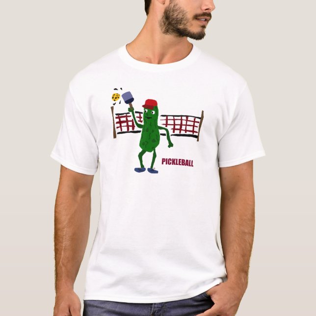 Camiseta Salmoura engraçada que joga Pickleball com arte (Frente)