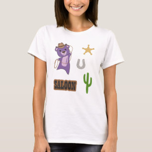 Camiseta Saloon de Urso Cuado Roxo do Cowboy Ocidental