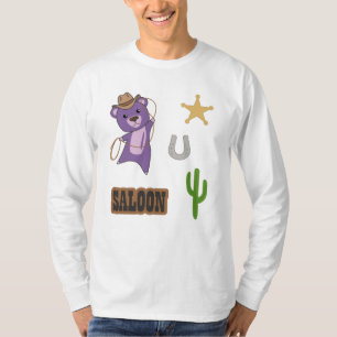 Camiseta Saloon de Urso Cuado Roxo do Cowboy Ocidental
