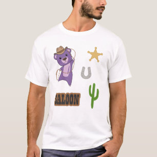Camiseta Saloon de Urso Cuado Roxo do Cowboy Ocidental
