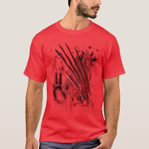 Camiseta Salpico de Sangue Halloween Sangrento Zumbi Mão Ve