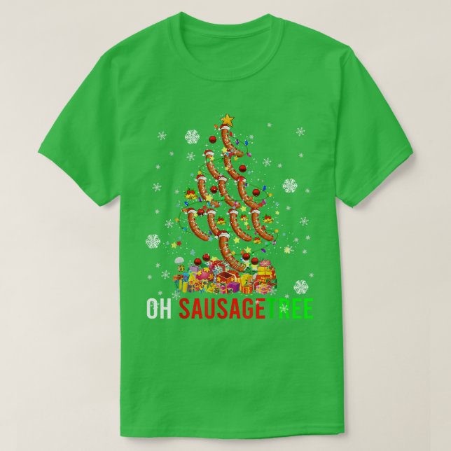 Camiseta Salsicha Árvore Engraçada Árvore Xmas Papais noeis (Frente do Design)
