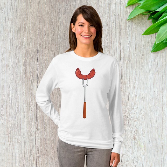 Camiseta Salsicha Grelhada em Garfo de Churrasco (Criador carregado)