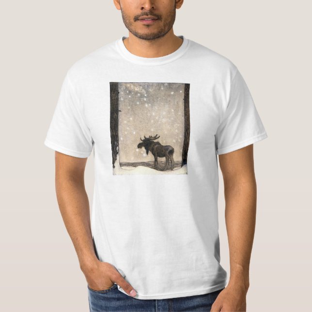 Camiseta Salta O Elk Na Neve À Noite - John Bauer (Frente)