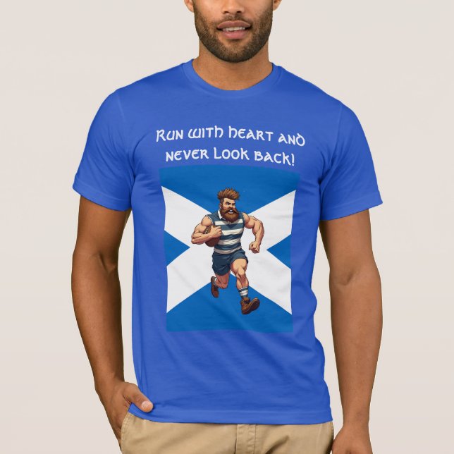 Camiseta Saltire Escocês e Corredor de Rugby (Frente)