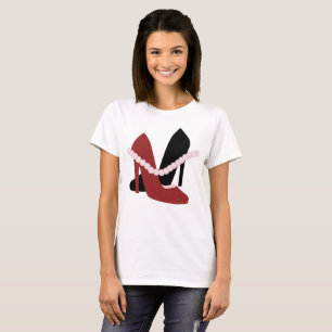 Camiseta Salto Alto Pérolas Mulher Moda Vermelho Preto