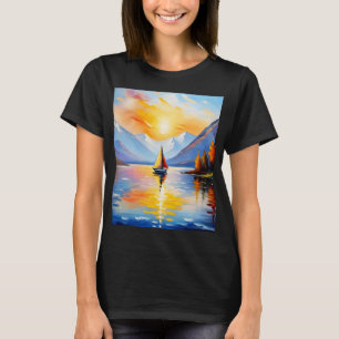 Camiseta Salto de sol sobre lago e montanhas com capa de ne