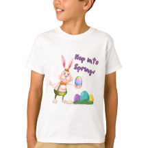 Salto em coelho da Páscoa Primavera e ovos colorid