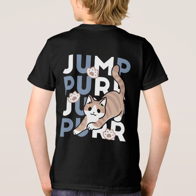 Camiseta Salto Purr de Salto: Design de Gato Reproduzível c (Verso)