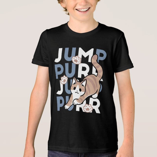 Camiseta Salto Purr de Salto: Design de Gato Reproduzível c (Frente)