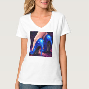Camiseta Saltos Altos Azul Elétrico Moda Pintura Abstrata