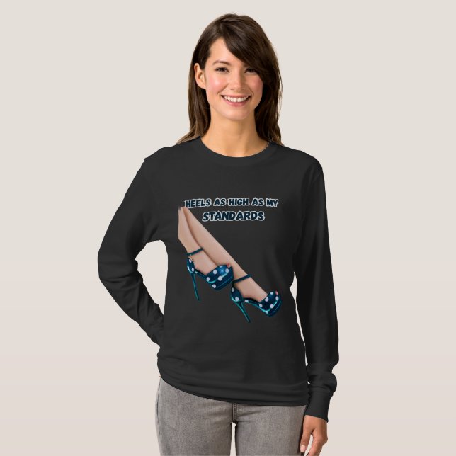 Camiseta Saltos Altos Verde Azul com Bolinhas Moda Feminina (Frente Completa)